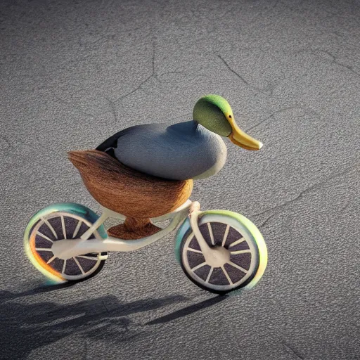 Prompt: a duck riding a bike, octane render