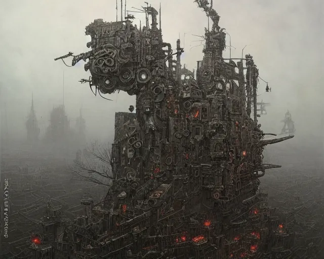 Prompt: beautiful hyperrealistic ultradetailed matte painting of dieselpunk war machines, by James Stokoe and harry clarke and Zdzisław Beksiński and Jakub Rozalski, war theatre, dark, realistic, smog, black smoke, oil, machine parts, dystopian, insane details, peter mohrbacher, intricate, mecha, embers, trending on artstation, volumetric lighting, smog, micro details, HD wallpaper, 8k:3, gray:-1, blur:-1