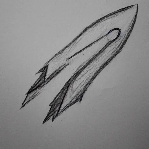 Image similar to pencil sketch of a rocket ship blasting through the sky