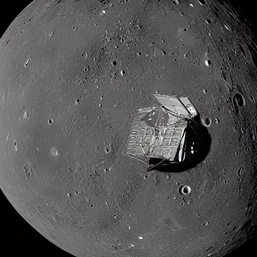 Image similar to photograph crashed alien ship on the moon highly detailed