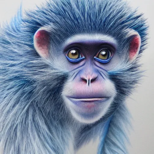 Image similar to Colored pencil art on paper, Blue Frost monkey, highly detailed, artstation, MasterPiece, Award-Winning, Caran d'Ache Luminance