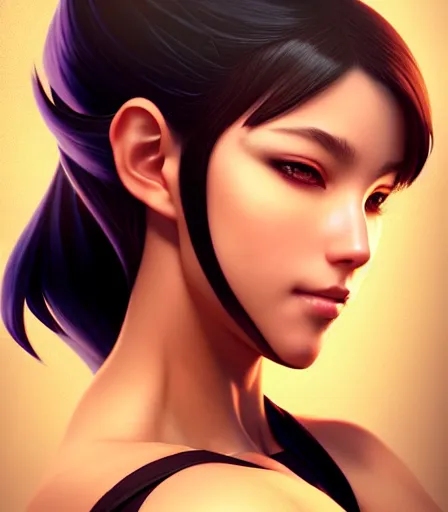 Image similar to beautiful portrait of a gorgeous personal trainer who looks like Chun Li , character design by charlie bowater, ross tran, artgerm, and makoto shinkai, detailed, soft lighting, rendered in octane