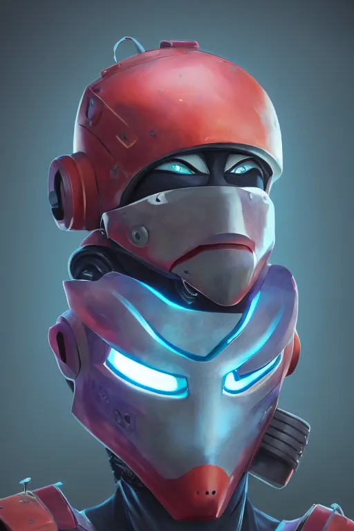 Image similar to epic mask helmet robot ninja portrait stylized as fornite style game design fanart by concept artist gervasio canda, behance hd by jesper ejsing, by rhads, makoto shinkai and lois van baarle, ilya kuvshinov, rossdraws global illumination radiating a glowing aura global illumination ray tracing hdr render in unreal engine 5