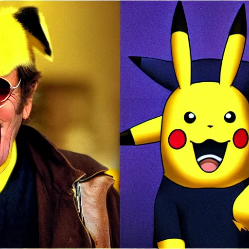 Image similar to Jack Nicholson plays Terminato and is Pikachu, yellow fur explodes