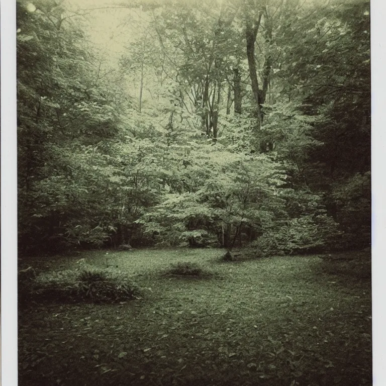 Prompt: atmospheric polaroid photograph of liminal space, indoor suburban park, harsh flash lighting