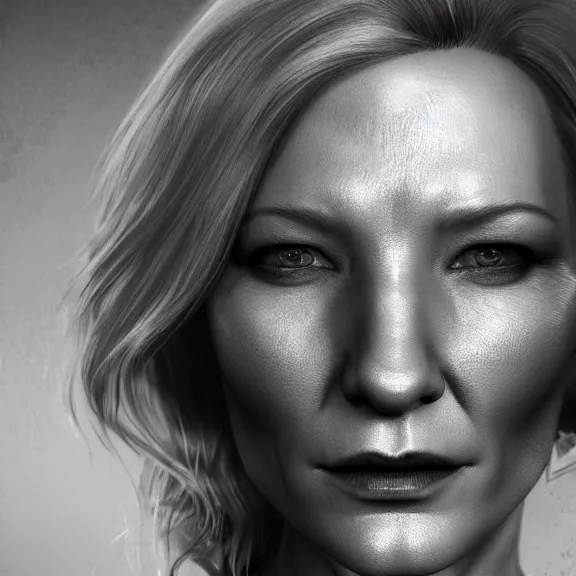 Prompt: a centered symmetrical portrait of cate blanchett as a demon, hyper detailed, facial texture, cinematic light, octane render, artstation