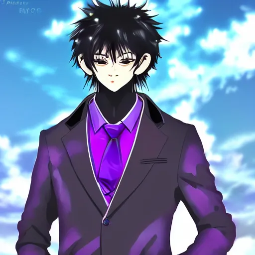 Prompt: a anime style digital art of a purple fur gorilla wearing a black suit, black pants, black shoes and a black, trending on arstation, ilya kuvshinov