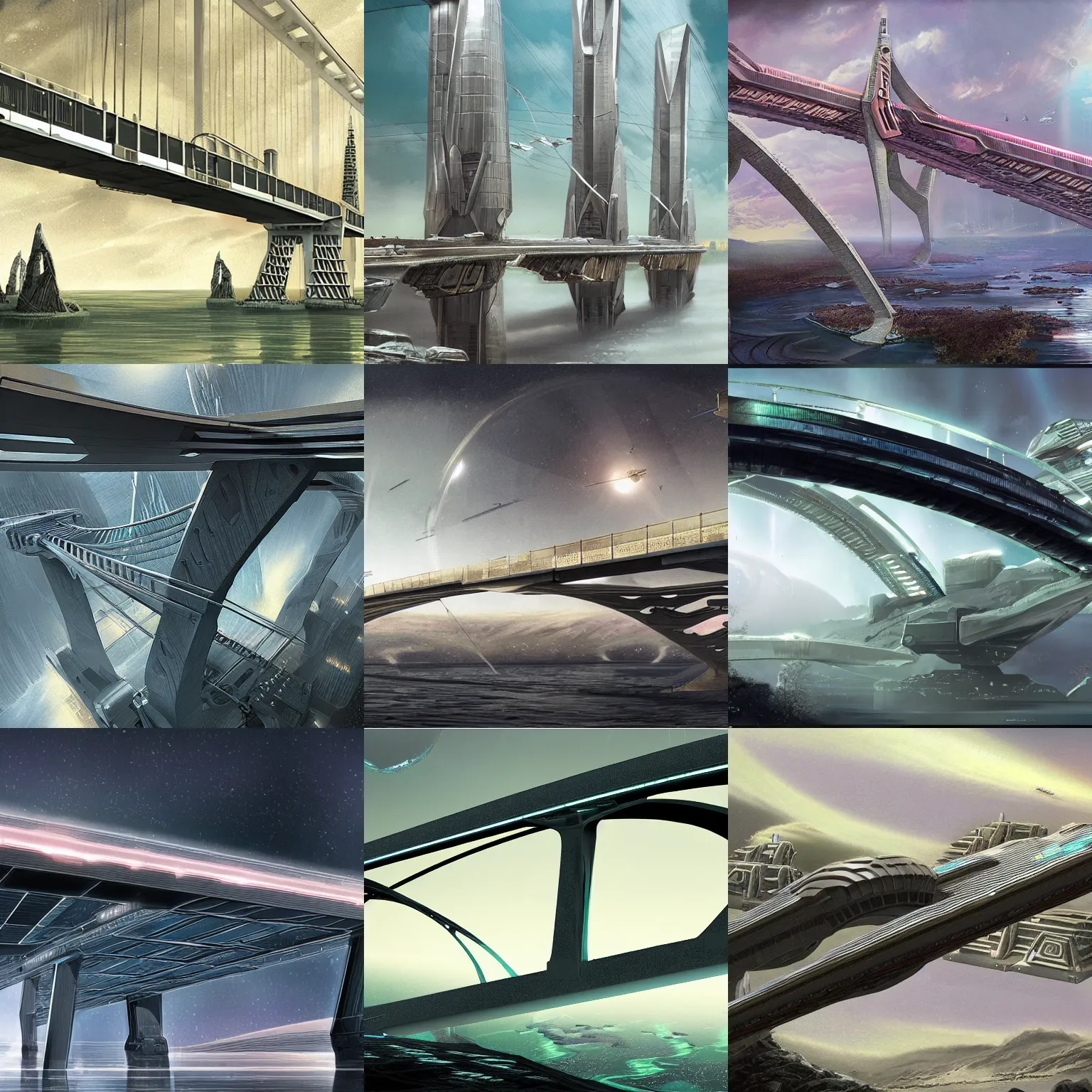 Prompt: a grossly over - designed bridge, scifi art, highly detailed