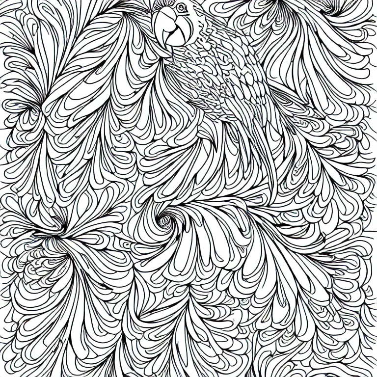 Image similar to two parrots ornaments fractal ink drawing line art colouring page vector