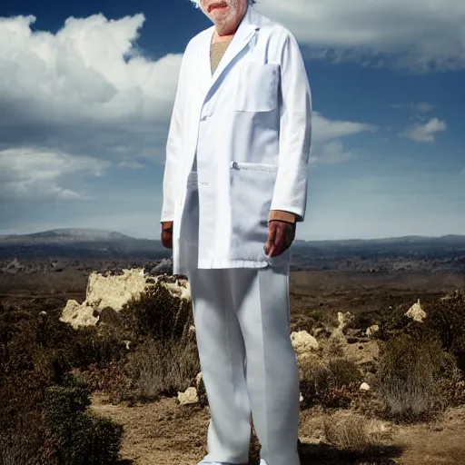 Prompt: a portrait of rick sanchez wearing white lab coat with background scenery by juergen teller, iris van herpen