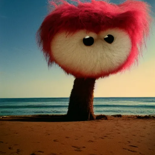 Prompt: a truffula tree, on the beach, lorax inspired, film still, arriflex 3 5