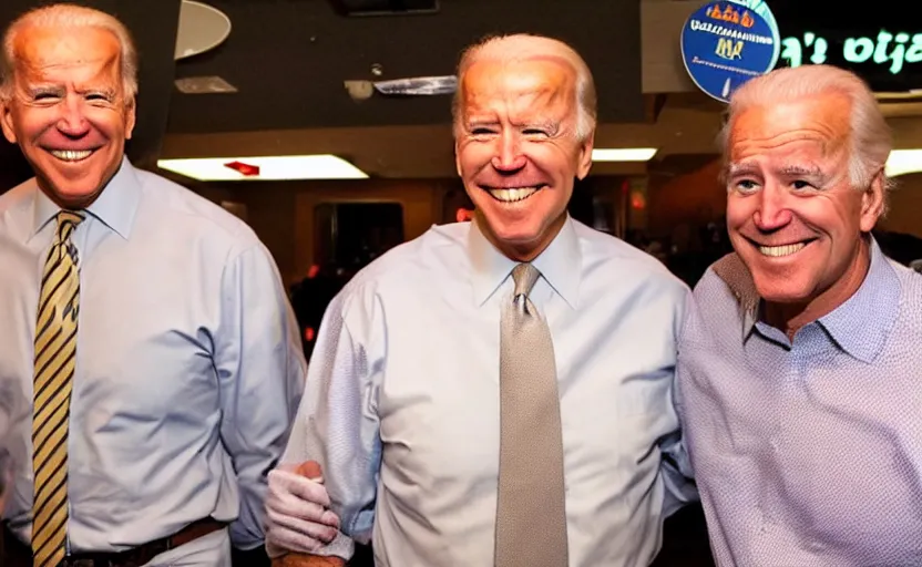 Image similar to a photo of joe biden at papa john's with shaquille o'neal