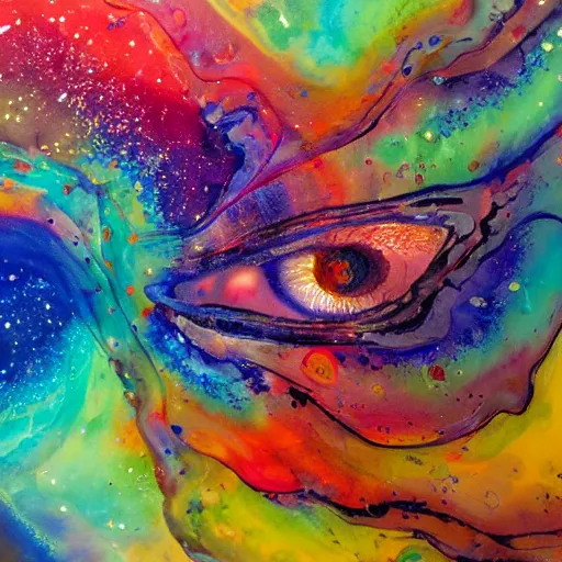 Prompt: Liminal space in outer space, acrylic paint pour, eye-catching, watercolor, marbling, very detailed