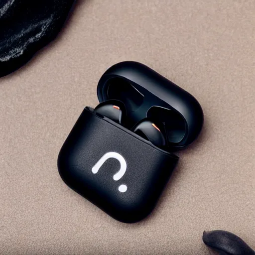 Prompt: black airpods pro case with marshmallow design on the case, studio, product photo