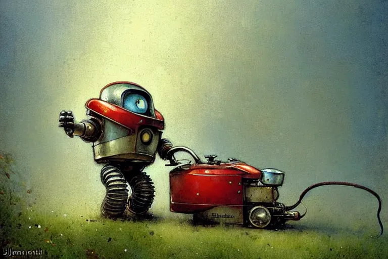 Image similar to adventurer ( ( ( ( ( 1 9 5 0 s retro future robot android fat mouse lawnmower. muted colors. ) ) ) ) ) by jean baptiste monge!!!!!!!!!!!!!!!!!!!!!!!!! chrome red