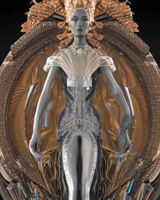 Image similar to a highly detailed metahuman 4 k close up render of an alien goddess bella hadid monument spider in iris van herpen dress schiaparelli in diamonds crystals swarovski and jewelry iridescent in style of alphonse mucha gustav klimt trending on artstation made in unreal engine 4