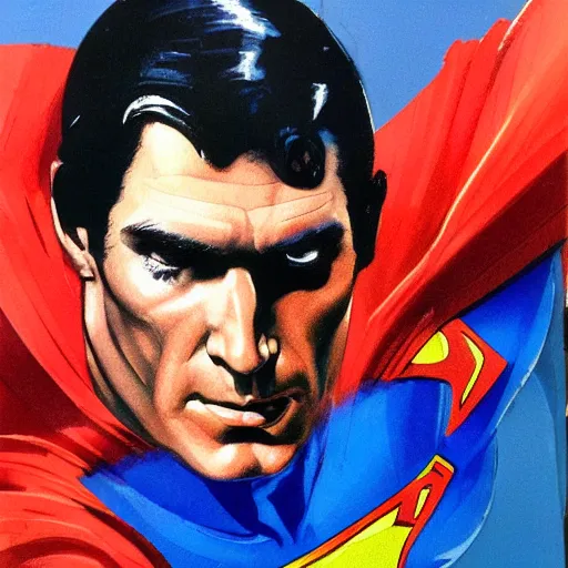 Image similar to photorealistic picture, by bob peak and alex ross, bloody superman, gouache and wash paints, fine details, fine intricate, fine facial proportionate, fine body proportionate, fine fix broken line, fine fix duplicate line, smooth shar focus, sharp focus
