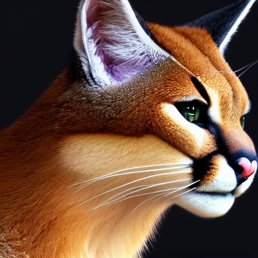 Prompt: A beautiful hyper realistic ultra detailed lifelike cinematic still of cute caracal, unreal engine, deviantart, flickr, artstation, octane render, textured, colorful, extreme realistic detail, physically based rendering, pbr render, very detailed, volumetric lighting, detailed lighting, octane render, 4k, cinematic lighting, 8k resolution