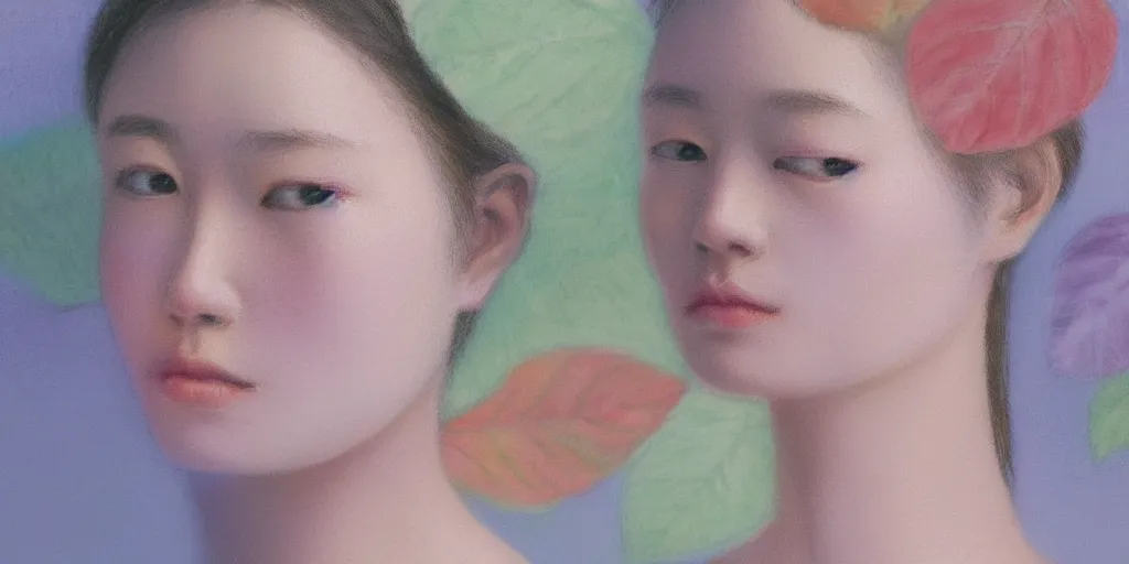 Image similar to detailed pastel colors portrait of a woman made of autumn leaves, by hsiao - ron cheng, fine detail, 8 k