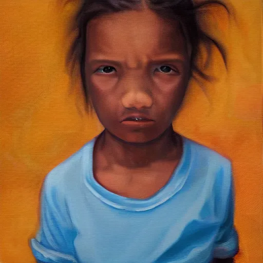 Image similar to every child's worst fear, oil on canvas,