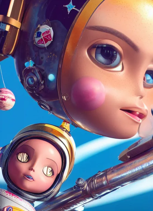 Image similar to closeup profile portrait of tin toy emma watson spacegirl astronaut, bikini, depth of field, zeiss lens, detailed, symmetrical, centered, fashion photoshoot, by nicoletta ceccoli, mark ryden, lostfish, breathtaking, 8 k resolution, extremely detailed, beautiful, establishing shot, artistic, hyperrealistic, octane render