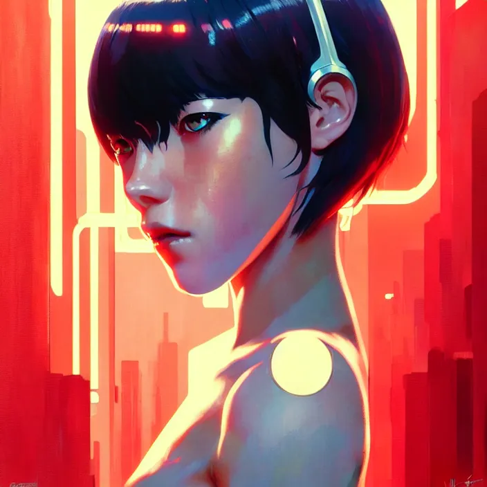 Image similar to cyborg girl | | audrey plaza, fine detail!! anime!! realistic shaded lighting!! poster by ilya kuvshinov katsuhiro otomo ghost - in - the - shell, magali villeneuve, artgerm, jeremy lipkin and michael garmash and rob rey