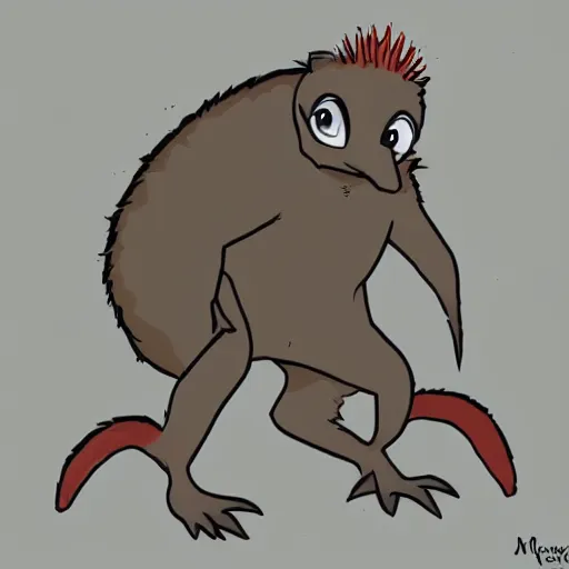 Image similar to character design of cute australian echidna, cartoon style ， by movie fantastic beasts and where to find them