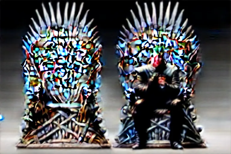 Image similar to man sitting, on a throne made of money, in the style of alex ross, game of thrones