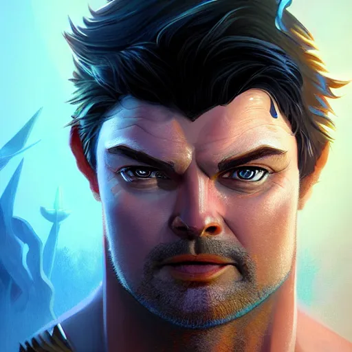 Image similar to Portrait of Karl Urban as Heracles, the greek demigod, mattepainting concept Blizzard pixar maya engine on stylized background splash comics global illumination lighting artstation lois van baarle, ilya kuvshinov, rossdraws