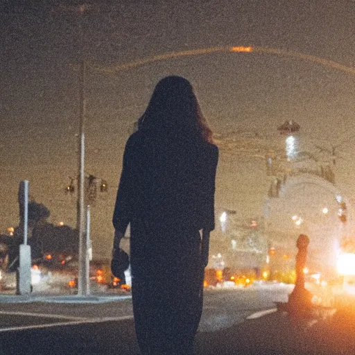 Image similar to brooke ashling, a cinematic shot of los angelas at midnight, canon eos c 3 0 0, ƒ 1. 8, 3 5 mm, 8 k, medium - format print, inspired by roger deakins cinematography