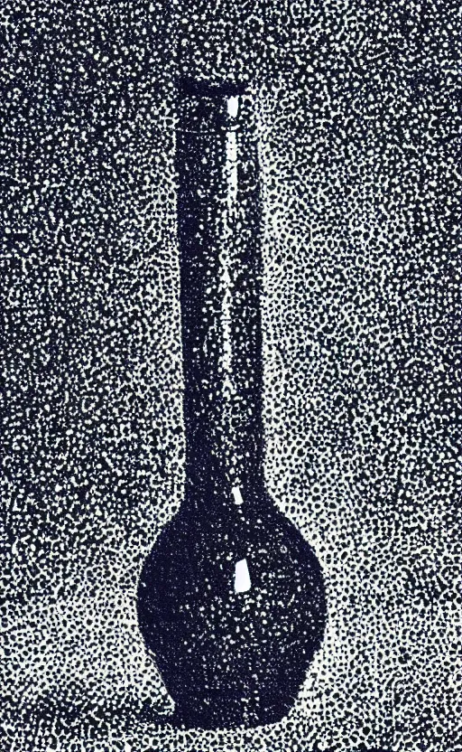 Prompt: still life of a lava lamp on a table, stipple art, in shades of blue and white, minimalist, grainy, high - contrast