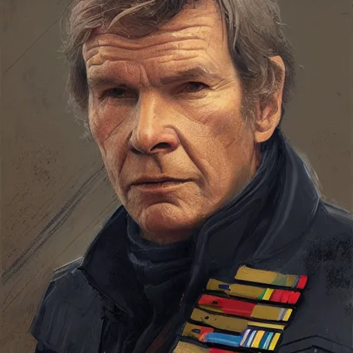 Image similar to portrait of a Man by Greg Rutkowski, Han Solo as an Admiral of the Galactic Alliance, he is about 70 years old, wearing military navy uniform of the Galactic Alliance, Star Wars Expanded Universe, highly detailed portrait, digital painting, artstation, concept art, smooth, sharp foccus ilustration, Artstation HQ