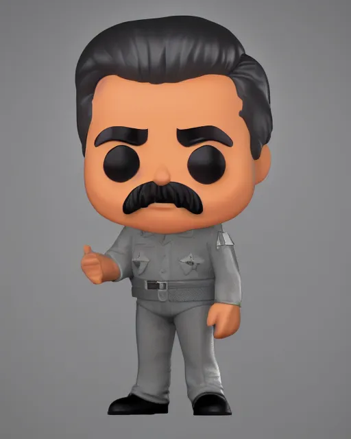 Image similar to full body 3d render of joseph stalin as a funko pop, studio lighting, white background, blender, trending on artstation, 8k, highly detailed