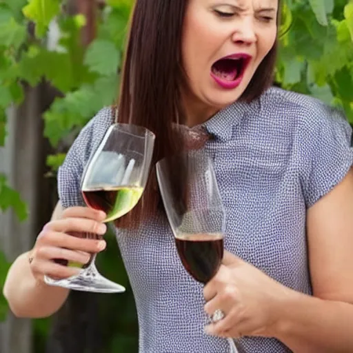 Image similar to a wife that is mad her husband for drinking wine.