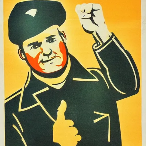 Image similar to soviet propaganda poster of a big bellied trucker