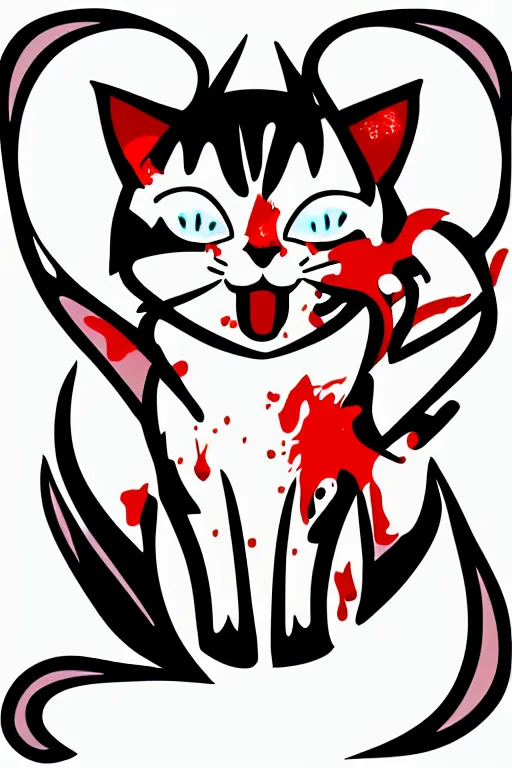 Image similar to Evil kitten, the devil, sticker, blood thirsty, spawn of Satan, burning in hell, blood, evil, colorful, illustration, highly detailed, simple, smooth and clean vector curves, no jagged lines, vector art, smooth