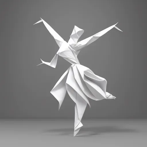 Image similar to origami dancer in white paper, 3 d render, ultra - detailed, on white background, studio shot