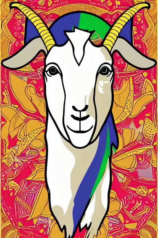 Image similar to A portrait of a goat wearing a bandana, sticker, colorful, illustration, highly detailed, smooth and clean vector curves, no jagged lines, vector art, smooth