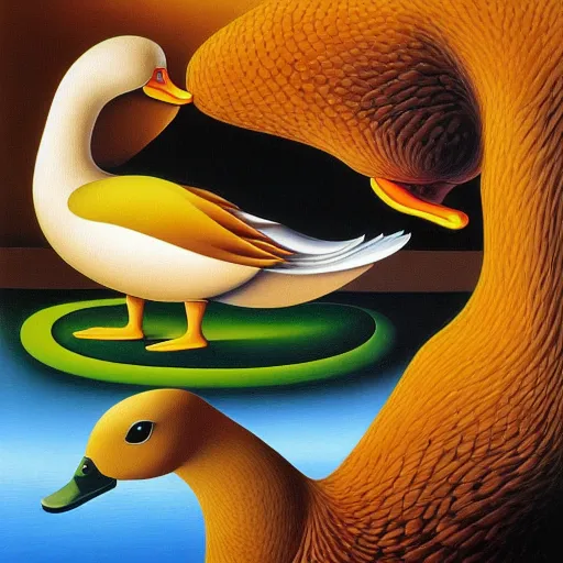 Image similar to a duck on the prowl oil painting octavio ocampo