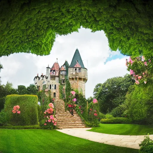 Image similar to rose castle romantic dreamy garden cloud ultra wide