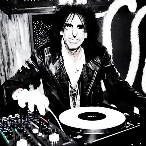 Image similar to alice cooper on the dj decks