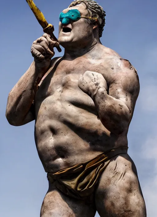 Image similar to Michelangelo's statue of Real-life Peter Griffin as Immortan Joe in Mad Max Fury Road, highly detailed, 8k