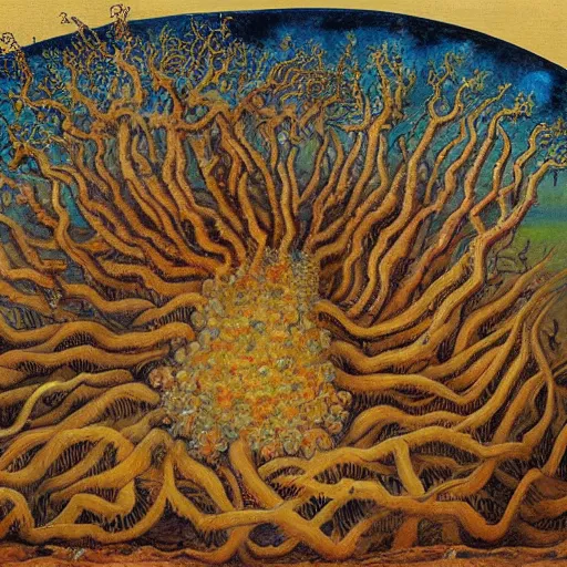 Image similar to traniphobia depicted, an epic dobri dobrev painting, fungus that consumes fermentable sugars in the wort