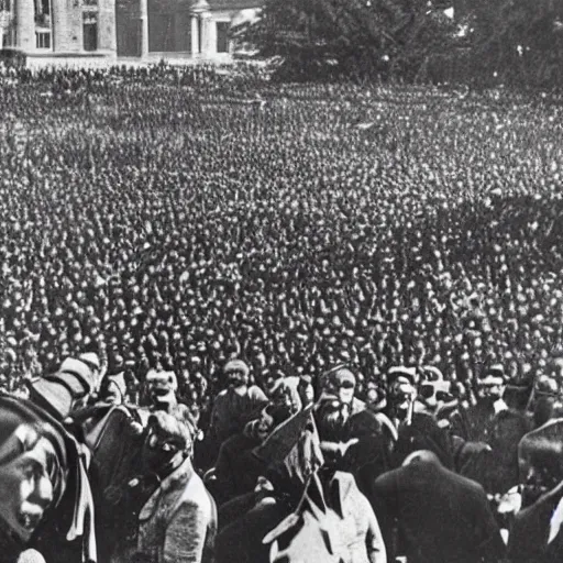 Prompt: historical picture of the devil hidden in a facist crowd