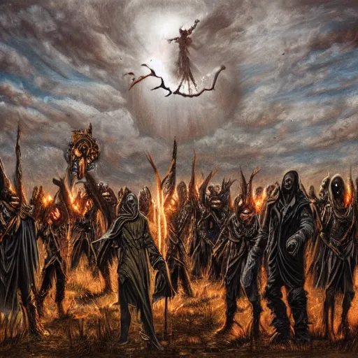 Image similar to warlock summoning an army from the dead, Elmore, Larry, painting, dark, horror, aesthetic, art station,