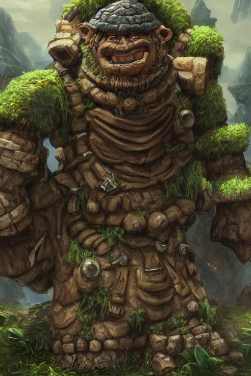 Image similar to zelda fantasy art giant golem troll wood rock greeble gemstone, global illumination ray tracing hdr fanart arstation by sung choi and eric pfeiffer and gabriel garza and casper konefal