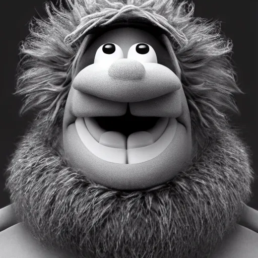 Prompt: a still of a forgotten muppet character looking very manly and modern, hilarious, laughing, hairy chest, huge chin, manly monster tough guy, roughled fur, photo real, photographic, photograph, artstation, trending, featured