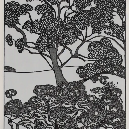 Prompt: Landscape, by Aubrey Beardsley.