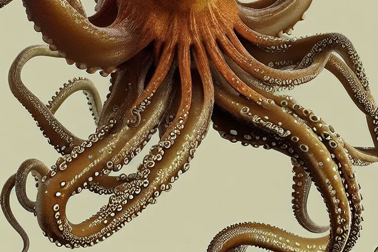 Image similar to a close up of an octopus's body and tentacles, a computer rendering by earnst haeckel, trending on zbrush central, neoplasticism, lovecraftian, zbrush, biomorphic, midjourney, dall - e, nightcafe