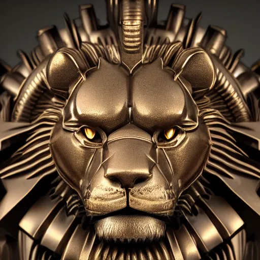 Image similar to A steampunk lion portrait made of engraved full plate armor and gears, Macro shot by Justin Gerard, unreal engine, physically based rendering